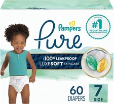 Pampers Pure Protection Size 7 Diapers 60 Ct  Plant-Based  Leakproof