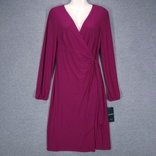 Lauren Ralph Lauren Wrap Dress Womens 6 Pink Ruched Long Sleeve Career