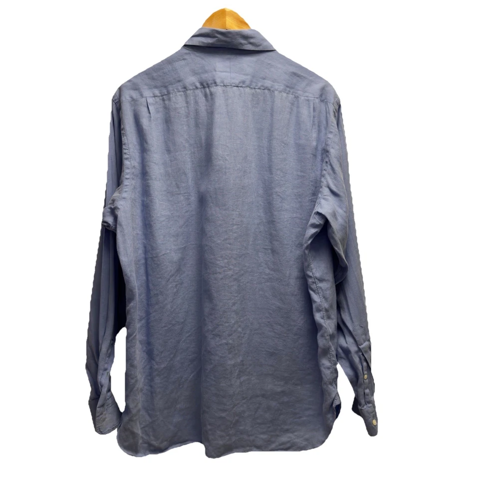 Рубашка Ralph Lauren Purple Label мужская размер 16,5 светло-голубая льняная L/S на пуговицах спереди - Изображение 4 из 4