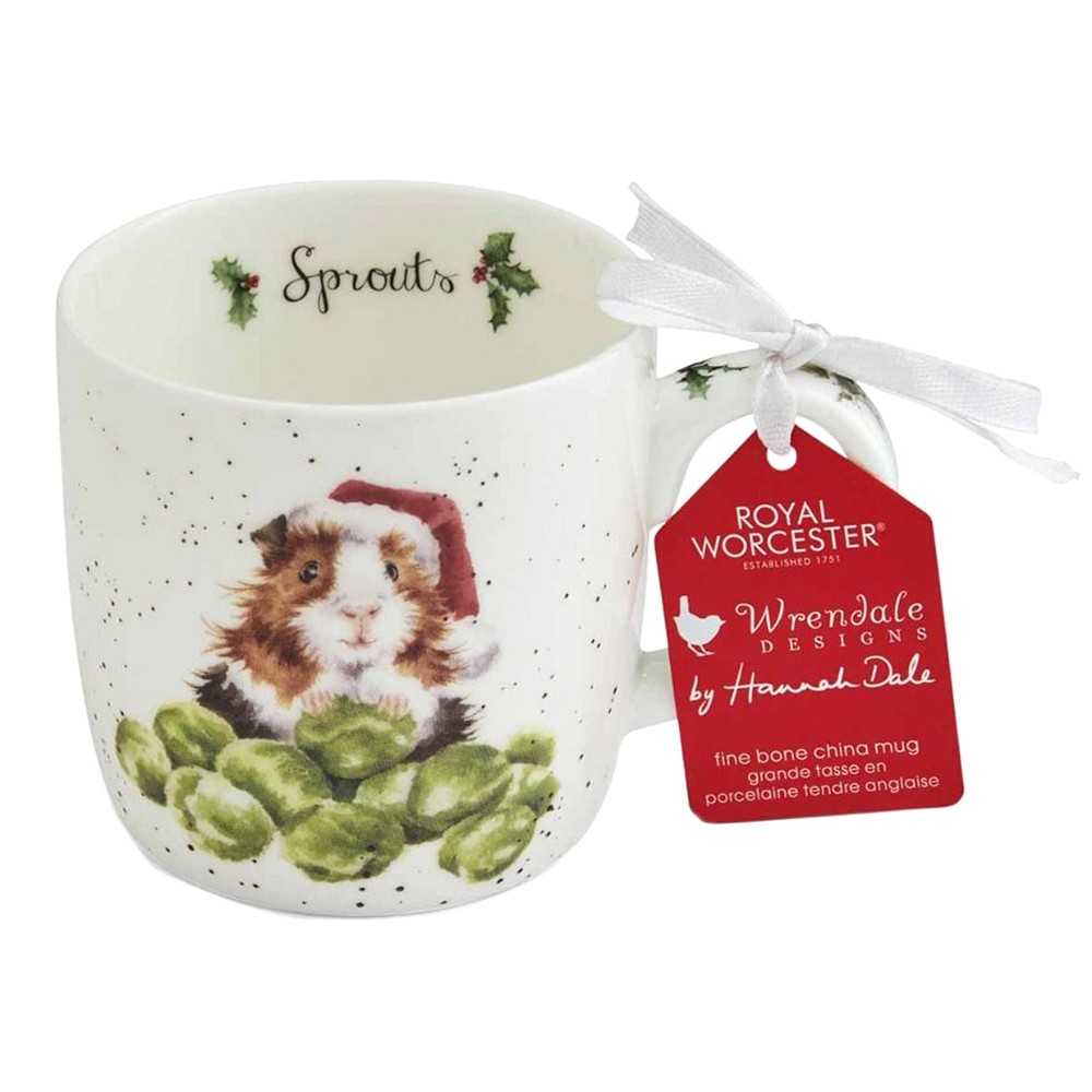 Wrendale Sprouts Christmas Guinea Pig Mug Fine Bone China NEW Royal Worcester