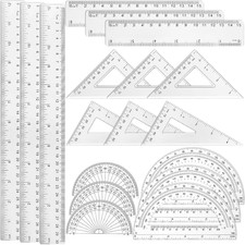 18 Pcs Plastic Clear Math Set Includes Protractor Triangle Rulers 12 Inch 6 Inch