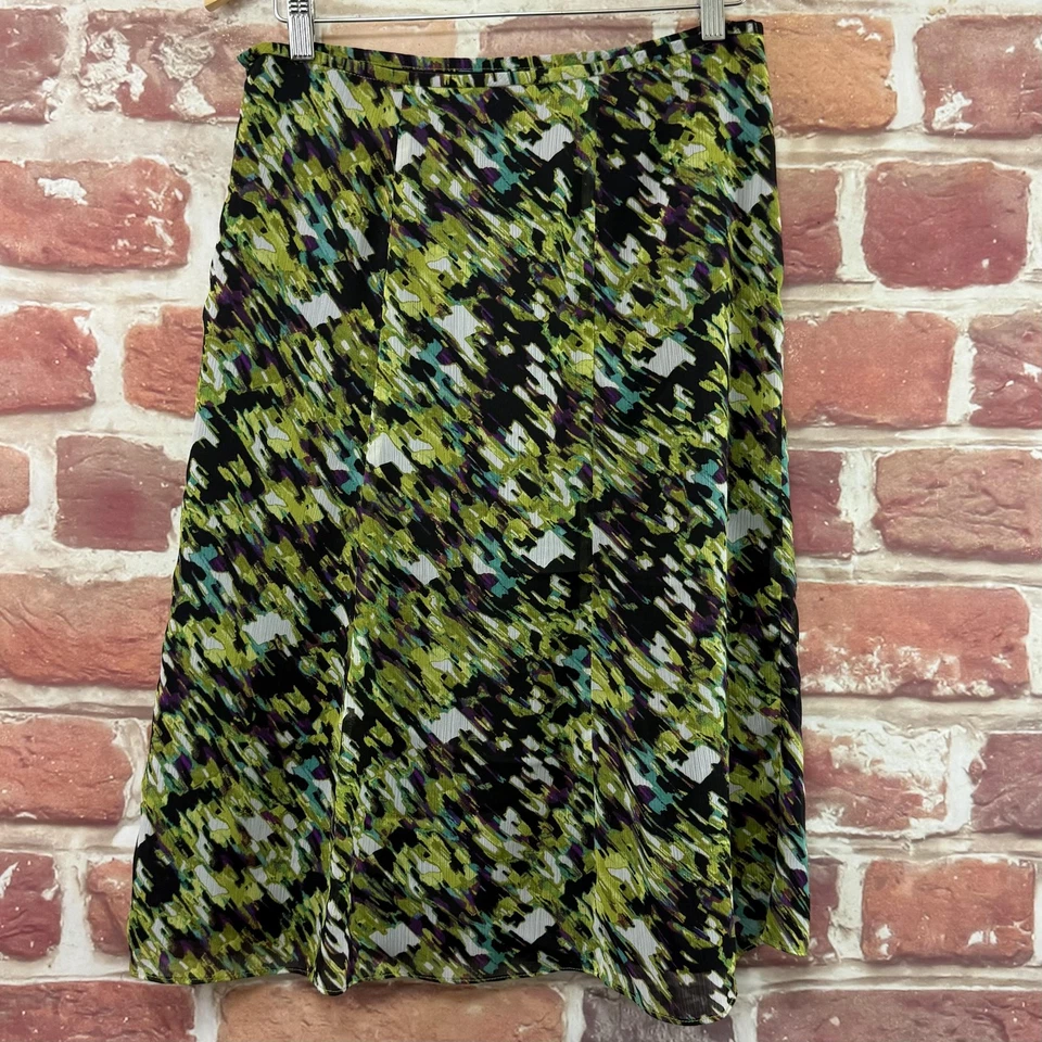 Saia Le Suit Feminina 8 Multicolorida Abstrata Chiffon Casual Carreira Midi Com Zíper - Imagem 4 de 4