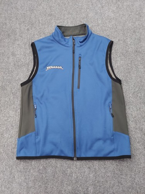 #ad Menards Vest Large Blue Gray Full Zip Soft Shell Tech Uniform Employee Mock Neck $23.88