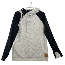 Ampersand Avenue Woman L Gray/White, Hoodie Pockets Faux Zipper Sweatshirt