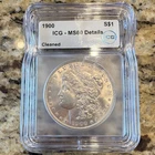 Morgan Dollar 1900 ICG MS60 Details Cleaned $1 Silver Coin Philadelphia KM#110