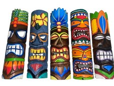 SET OF 5 20" TIKI MASK HAWAIIAN WALL ART ISLAND HOME DECOR BAR TROPICAL