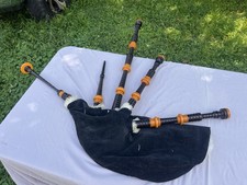 Complete 1960s Grainger Campbell Great Highland Bagpipes Kit Wood Hard Case