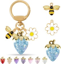 Cute Strawberry Bag Charm Keychain with Bee Flower - 3 inch Accessories