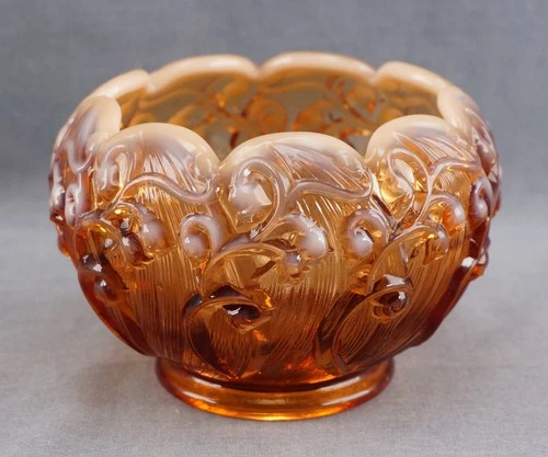 Vintage Fenton Cameo Opalescent Glass Lily of the Valley Rose Bowl Vase Dish