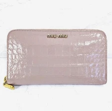 Miu Miu Women Crocodile Print Leathe Pink Purple Zip Around Long Wallet Auth.