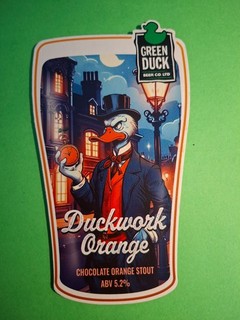 GREEN DUCK brewery DUCKWORK ORANGE real ale beer pump clip badge Stourbridge