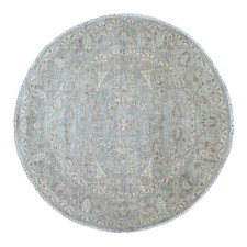 6' x 6' Blue Ziegler Mahal Design Washed Out Hand Knotted Wool Round Rug R20342