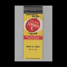 Matchbook Cover Kendall Motor Oils Bruce G. Pears