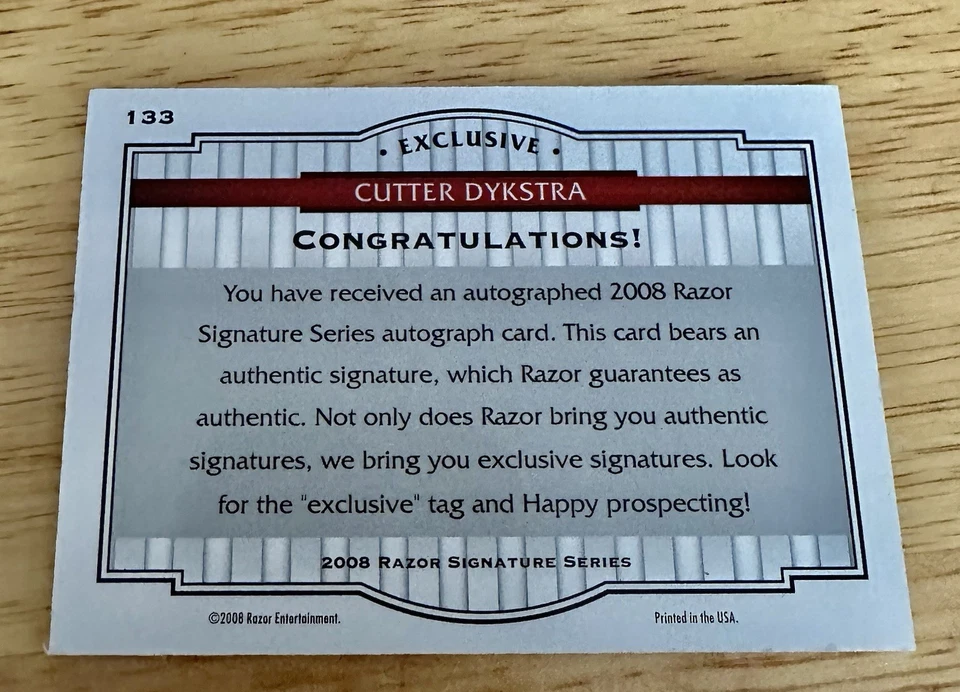 2008 Razor Authentic Signatures Cutter Dykstra #133. Numbered 1007/1199. - Image 2 of 2