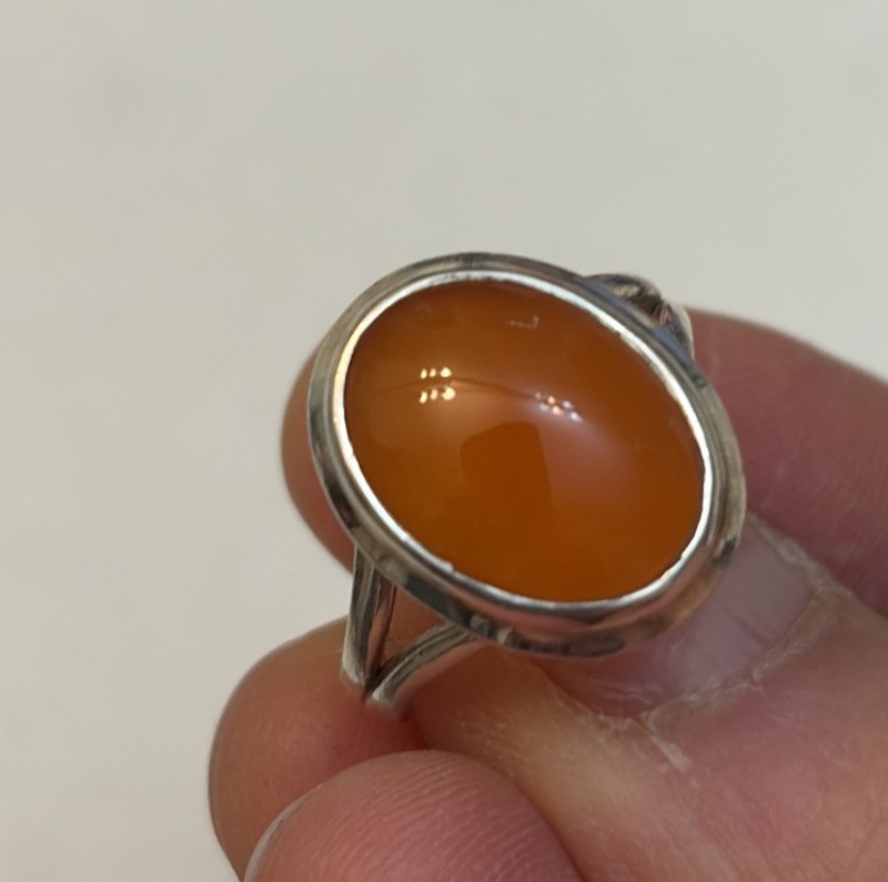 Sterling Silver 925 Orange Carnelian Ring Size 8.75 Oval Stone Modernist Setting