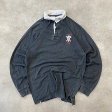Wales Rugby Shirt Mens Medium Vintage Welsh Retro 6 Nations Shirt, Black