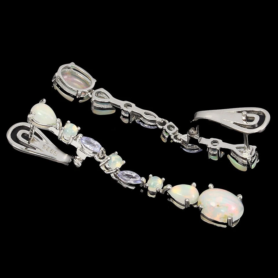 Orecchini in argento sterling 925 opale di fuoco ovale 9x7 mm gemma... - Immagine 3 di 4