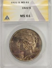 1922 Peace Dollar ANACS MS61 (Toned)