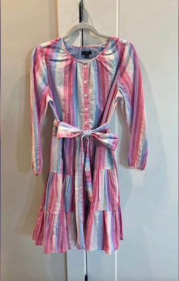 J Crew Womens Small Striped Veda Mini Dress Belted Multicolor Long Sleeve