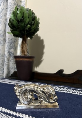 Vintage Brighton Silver Plated Business Card Holder Desk Display Swirl Scroll