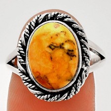 Natural Honey Dendritic Opal 925 Sterling Silver Ring s.8 Jewelry R-1014
