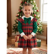 Vintage 60s 70s Polly Flinders Hand Smocked Christmas Plaid Girls Dress