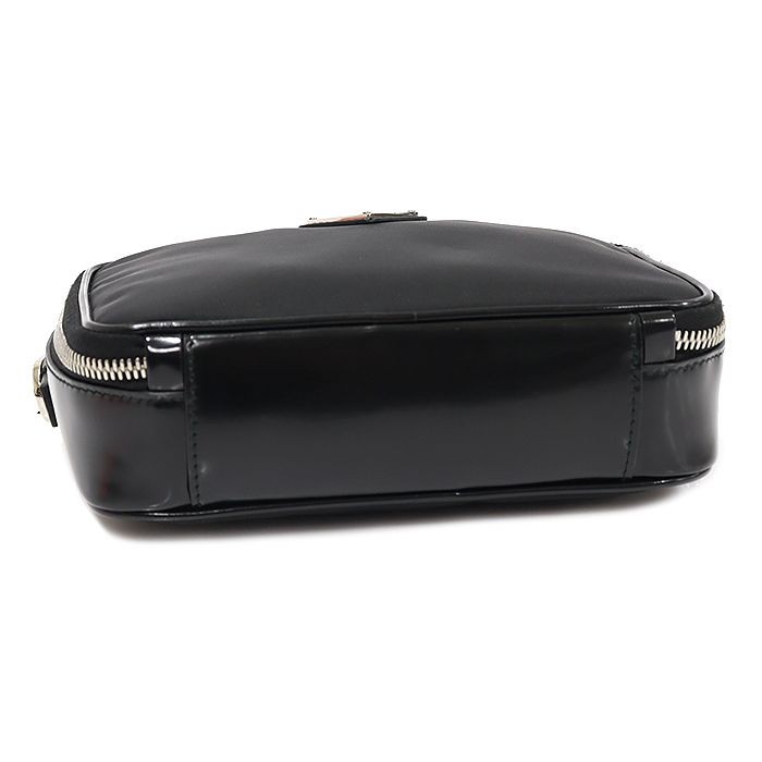 Prada Black Re-Nylon Brushed Leather Silver-Tone Triangle