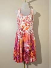 Nine West Fit and Flare Pink Floral Spring Dress sz 6