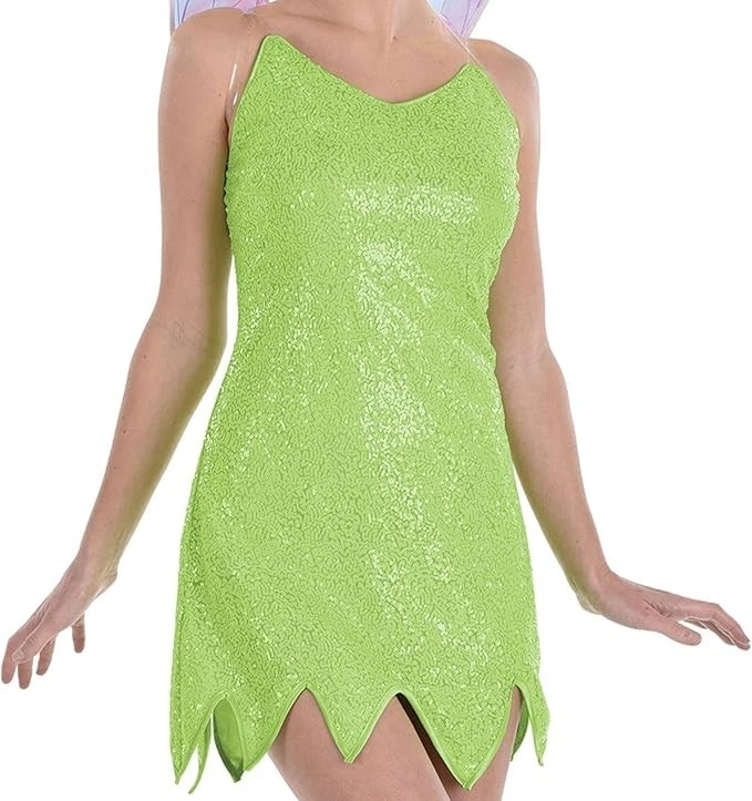 Disney Campanilla 5 Piezas Disfraz Adulto Mediano 6-8 Vestido Alas Zapato Clip Pelo T Foto 4 de 4