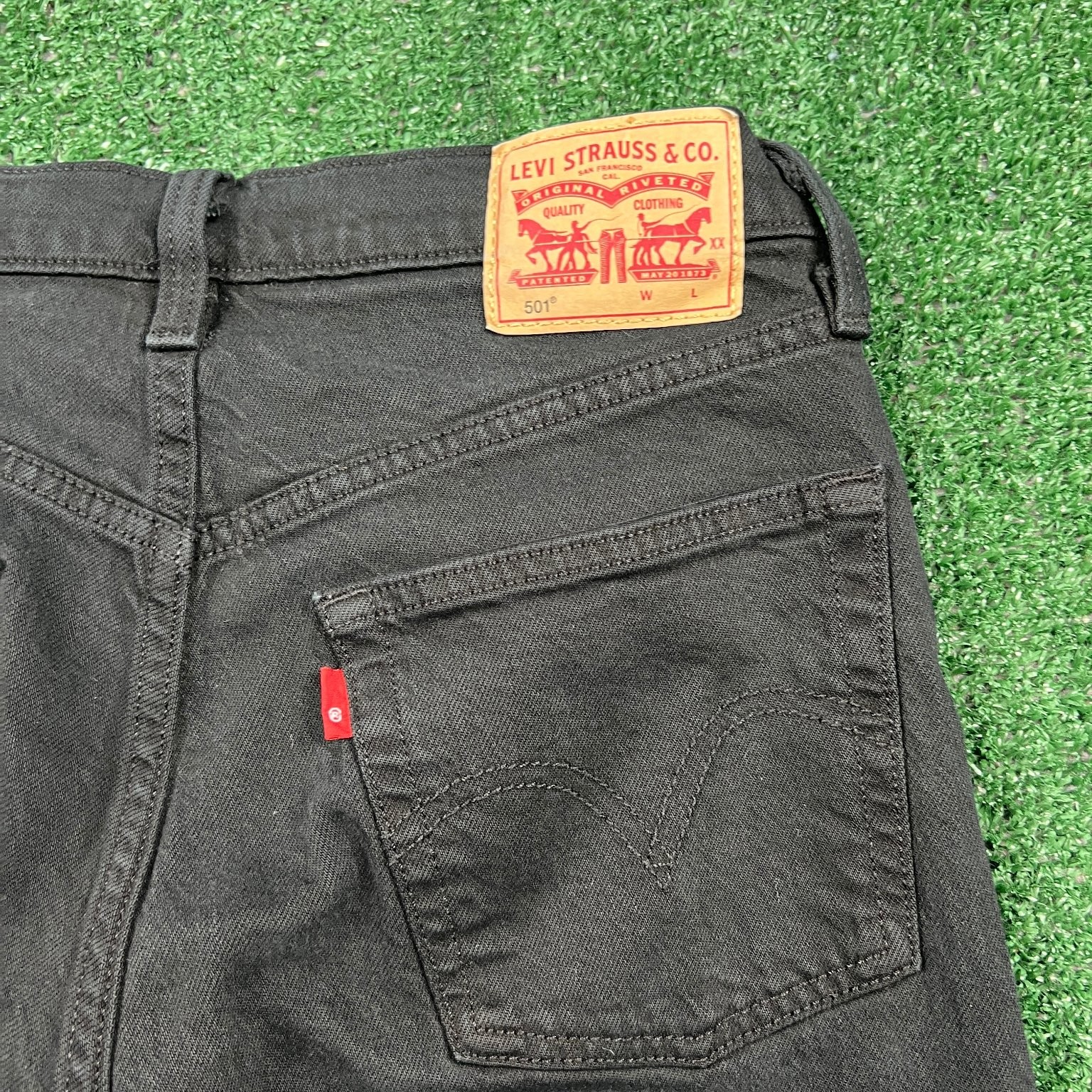 Levi's 501 Red Tab Button Fly Jeans Womens 27x29" Black Straight Leg Stretch thumbnail 7