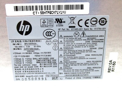 OEM HP Compaq Elite 8300 CMT PC Power Supply PSU 320w 611483-001