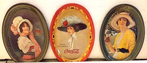 COCA COLA COKE CO SODA METAL TIP TRAYS RETRO GRAPHICS COPYRIGHT 1973 LOT OF 3