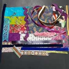 Slow Stitch Kit Junk Journal Mixed Patterns Fabric Lace Ribbon Embellishments R