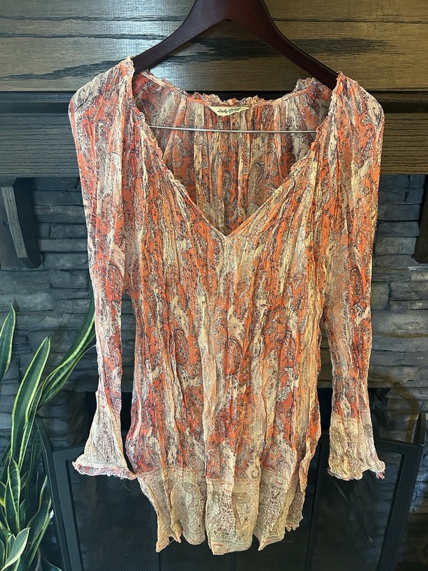Lucky Brand Womens Top Size S Pink Gray Paisley Blouse Shirt Long Sleeve Casual