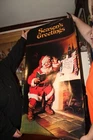 Vintage Season's Greetings Coca Cola Santa Claus Store Display Poster 27" x 49"