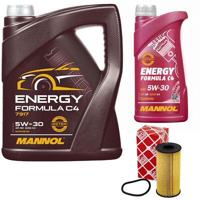 Motoröl Set MANNOL 5W30 C4 API SN 6 Liter + Ölfilter für Mercedes A-Klasse CLA