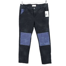 NWT FREE PEOPLE Trousers Utility Black Twill Pants Blue Knee Patches Size 8