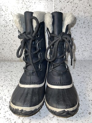 Sorel Caribou Black Leather Boots Lace Up Womens 5 Faux Fur  display picture 1