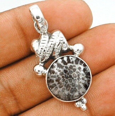 Natürliche Stachelrochen Koralle 925 massiv echt Sterling Silber Anhänger @B7-5