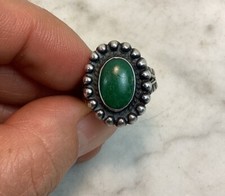 Vintage Native American Sterling Silver Green Turquoise Ring Size 6