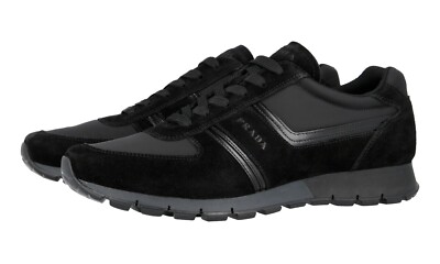 PRADA Suede Nylon PRAX Sneakers - 4E2943 - Solid Black - NEW