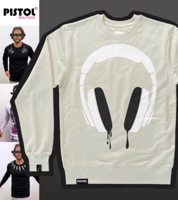 Pistol Boutique Sweatshirt Homme Beige À Enfiler Dribble Headphones Jersey Coton - Photo 1/4
