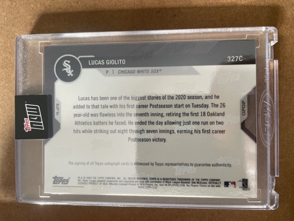 2020 TOPPS NOW AL WILD CARD AUTO CARD 10/25 White SOX LUCAS GIOLITO 327A PERFECT - Image 2 of 2