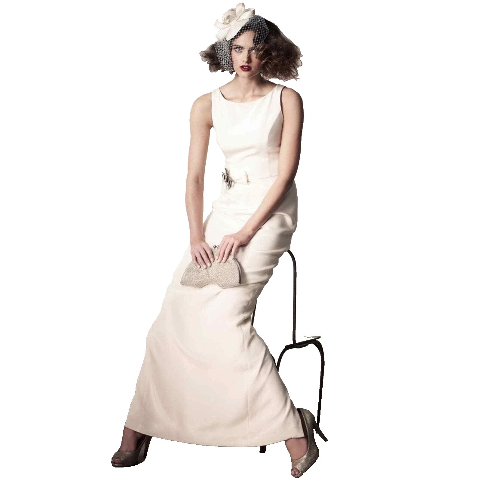 Boat Neck Sleeveless 100% Silk Wedding Dresses