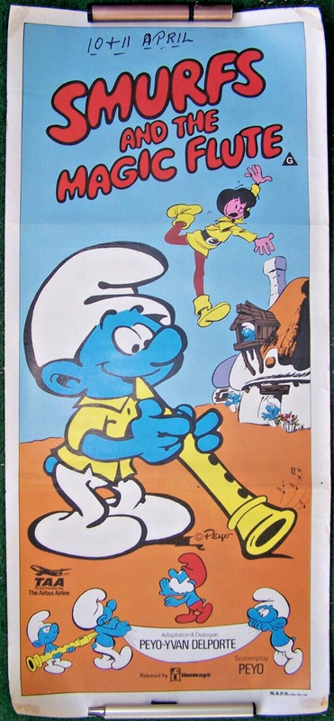 "Smurfs and the Magic Flute" 1976 original Austrailian daybill movie poster