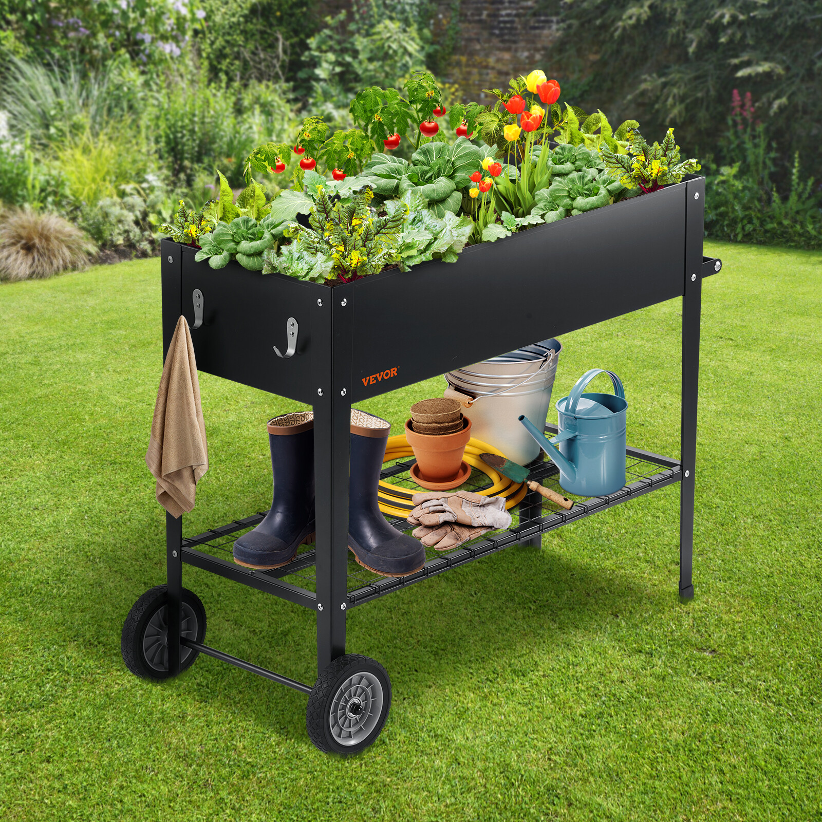 VEVOR Cama de Jardín Elevada de Metal 108x49,5x80 cm Negro para Flores Vegetal