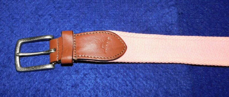 CINTO TOMMY BAHAMA ROSA CLARO ALGODÃO COM ABAS DE COURO TAMANHO GG/42-44". - Imagem 2 de 4