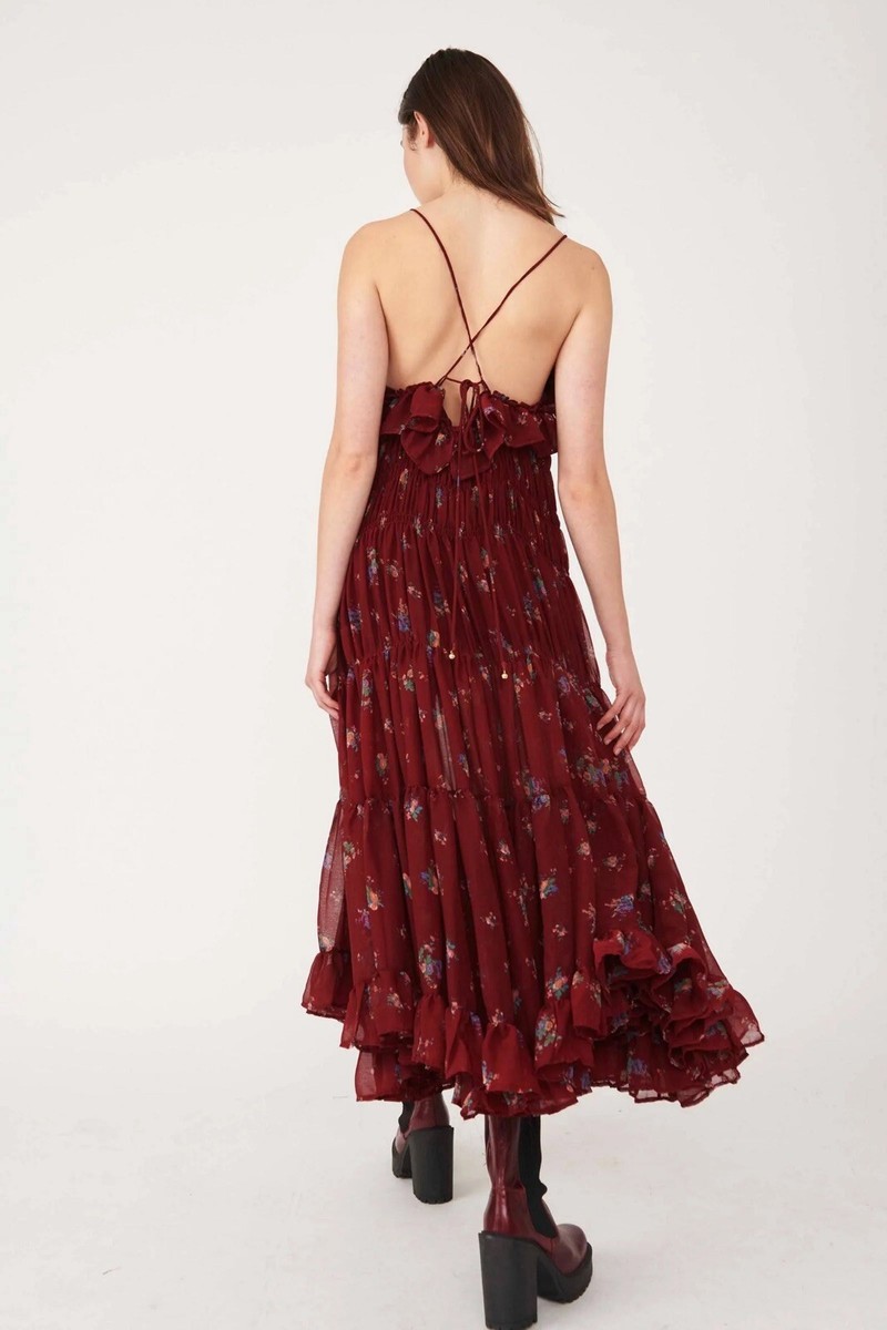 long sleeve red lace maxi dress Petal & Pup Women's Keani Long Sleeve Lace Gown - Red