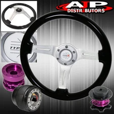 Quick Release For 90-93 Accord + Black Wood Deep Dish Steering Wheel + Extender