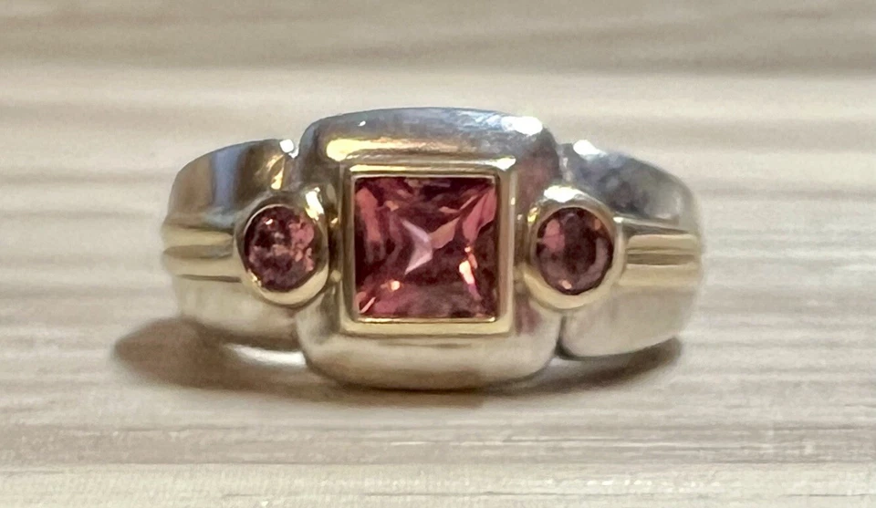 Anillo de amatista Lorenzo de diseñador vintage de plata de ley y oro de 18 quilates, talla 6,5 Foto 2 de 4
